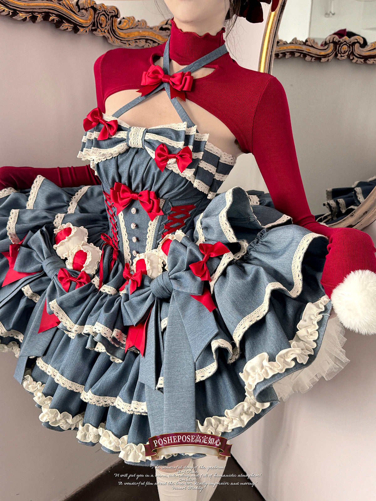 Blue & Red Lolita Party Dress | Vintage Rococo Princess Edition