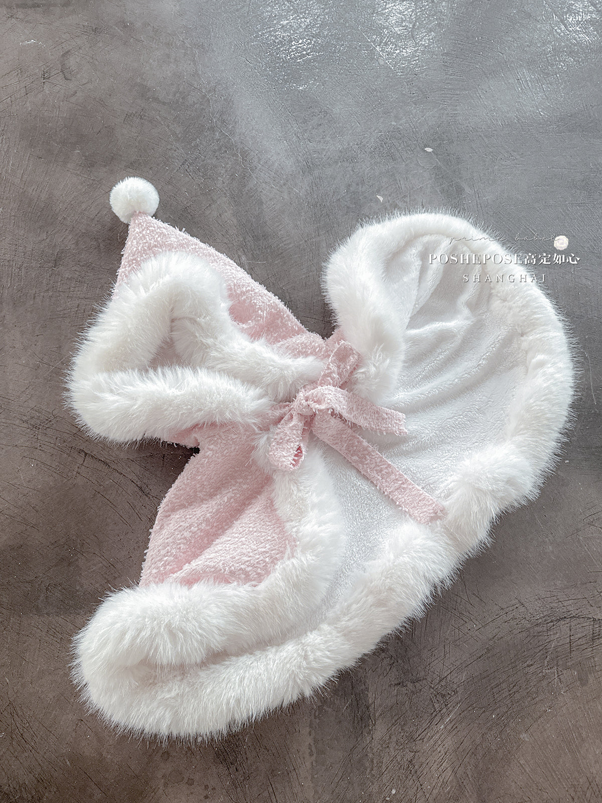 Christmas Lolita Winter Dress with Faux Fur Cape — Milk Pink Bow Princess Snow Dress
