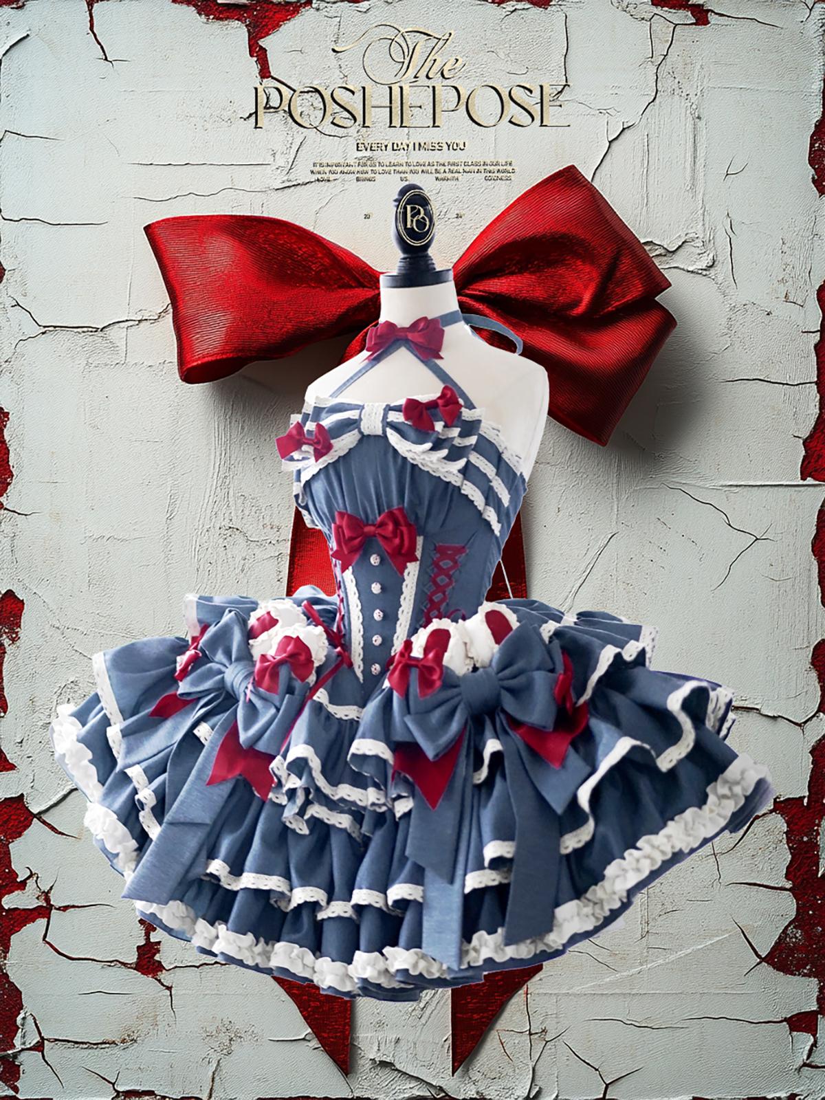 Blue & Red Lolita Party Dress | Vintage Rococo Princess Edition