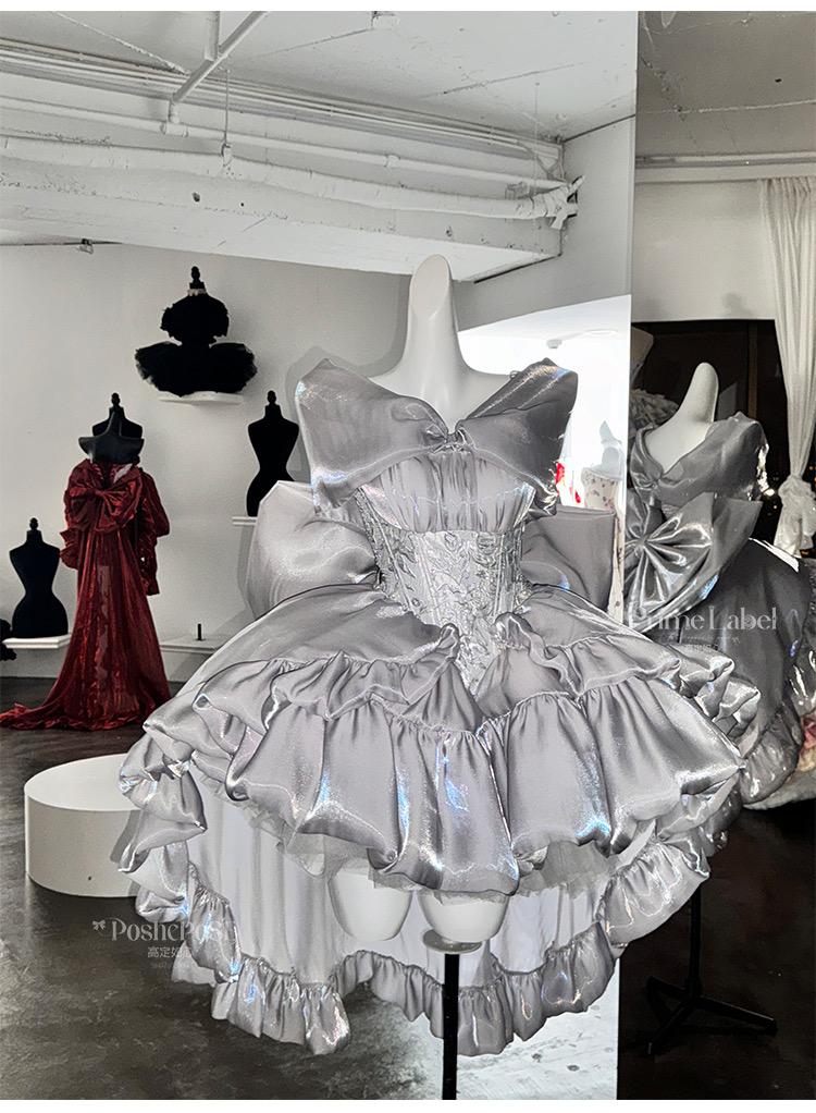 Silver Bow Lolita Dress Set — Winter Dress • Christmas Party Dress • Prom Princess Style