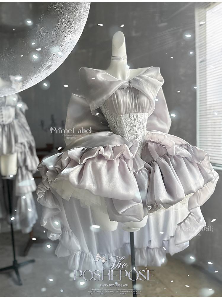 Silver Bow Lolita Dress Set — Winter Dress • Christmas Party Dress • Prom Princess Style