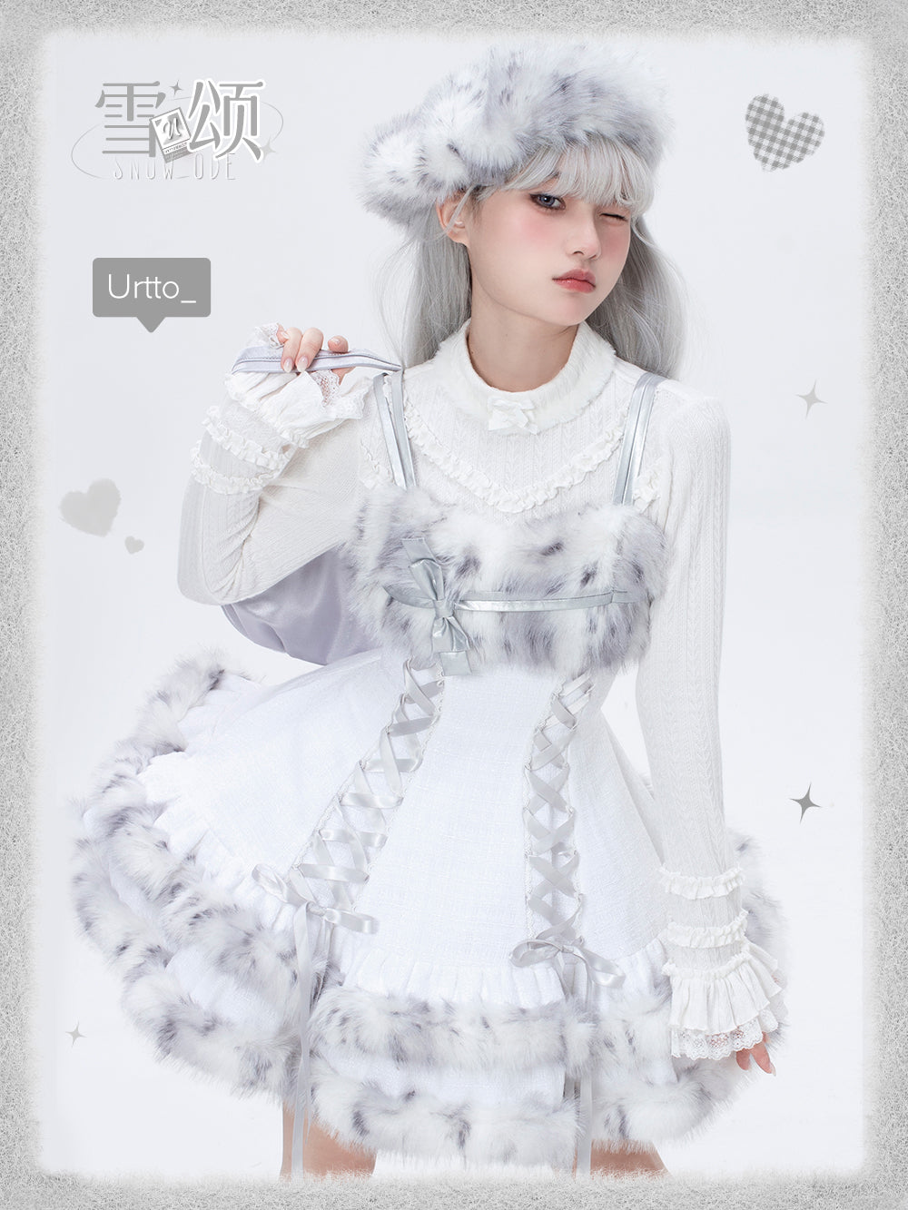 “Snow Ode” Faux Fur Lolita Set — Plush Pink & Silver Outfits for Snow Bunny Girls