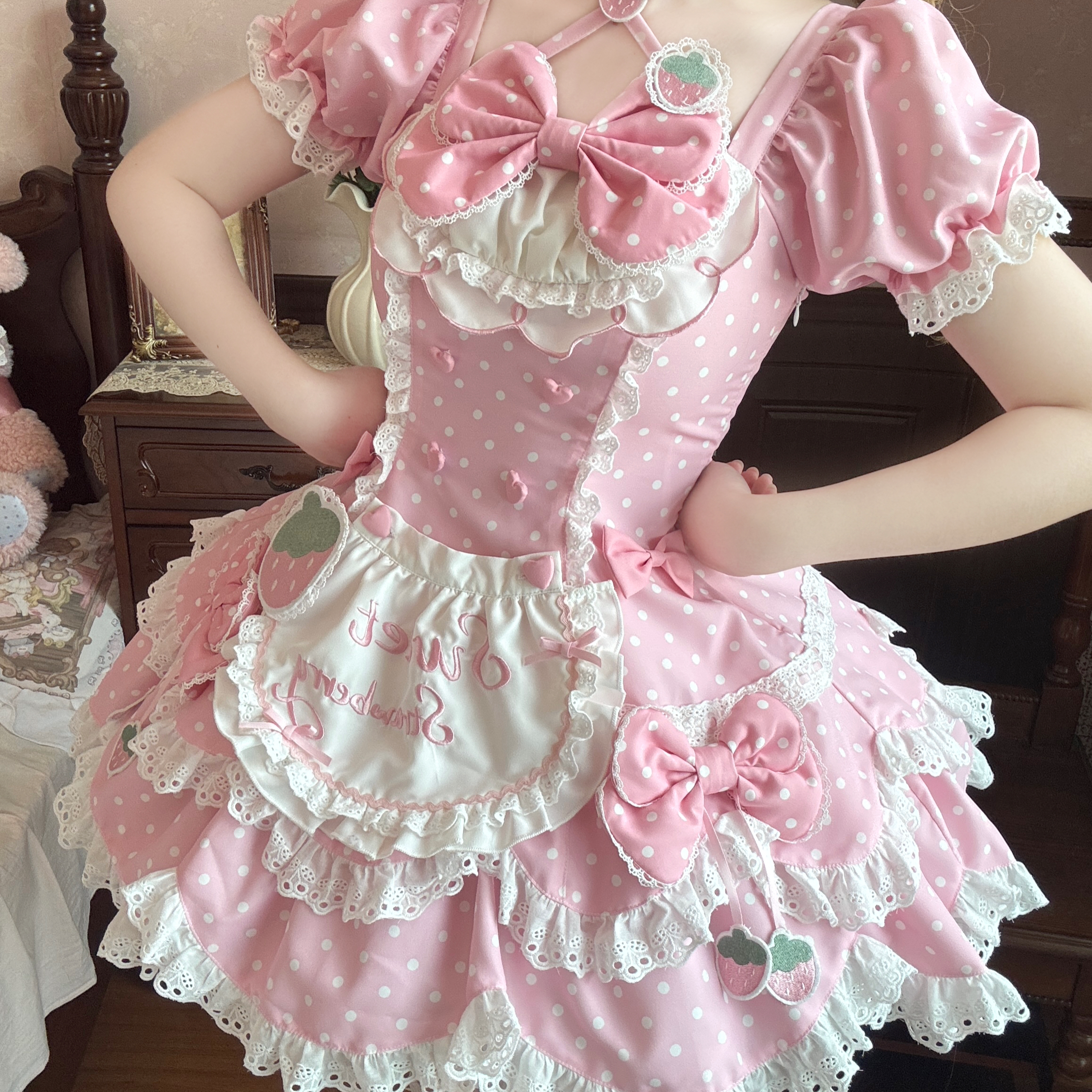 Cute Strawberry Retro Lolita Dress | Sweet Everyday Pink OP