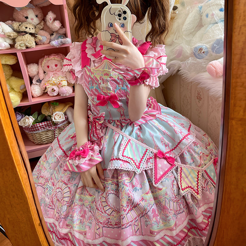 Candy Amusement Park | Sweet Lolita JSK Jumper Dress with Carousel Print
