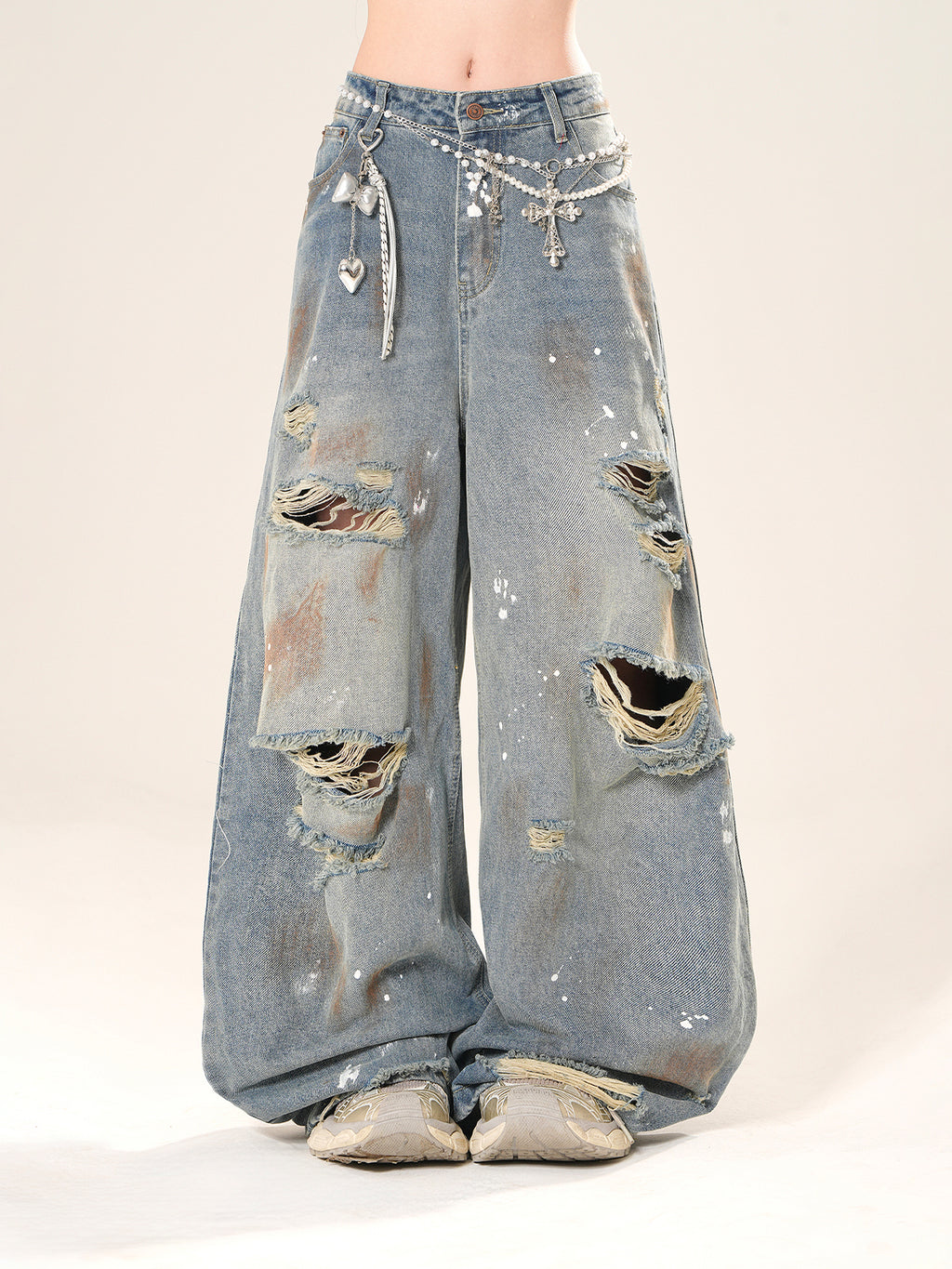 High Street Ripped Jeans – Loose Wide-Leg Denim Pants