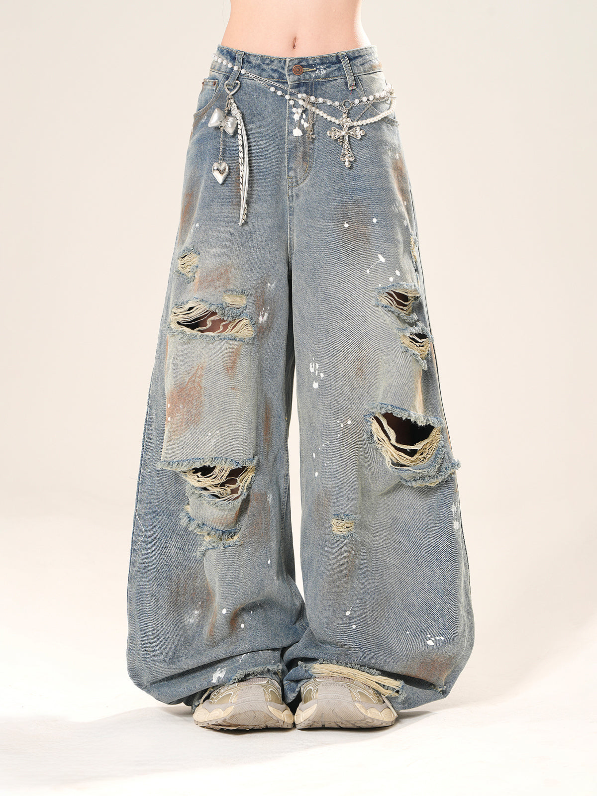 High Street Ripped Jeans – Loose Wide-Leg Denim Pants