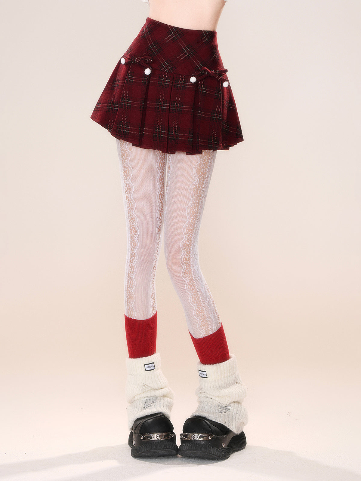 Plaid Pleated Mini Skirt – Winter A-Line Slim Fit Skirt with Detachable Bow
