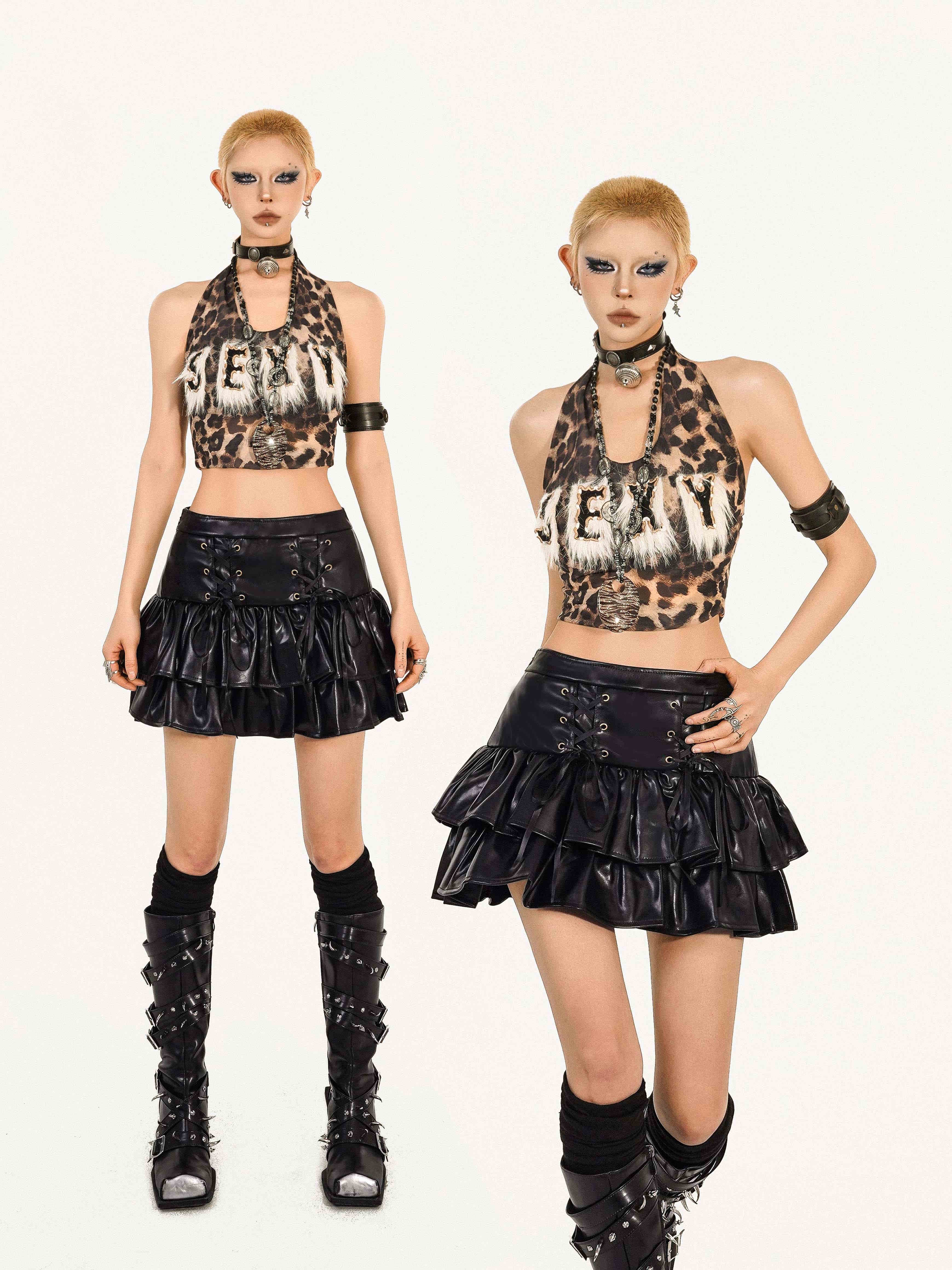 Y2K Grunge Coquette Mini Skirt — Lace-Up Layered Ruffle Skirt | Punk Aesthetic Femcore Fashion