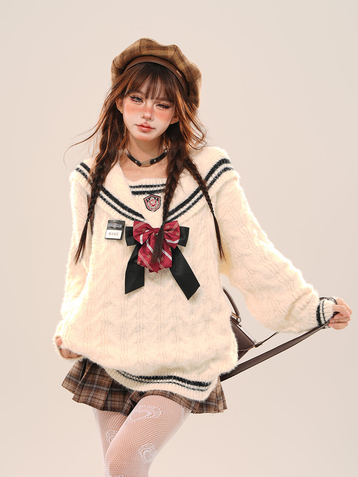 Kawaii Sailor Collar Sweater – Soft Girl Oversized Preppy Knit Top for Fall/Winter