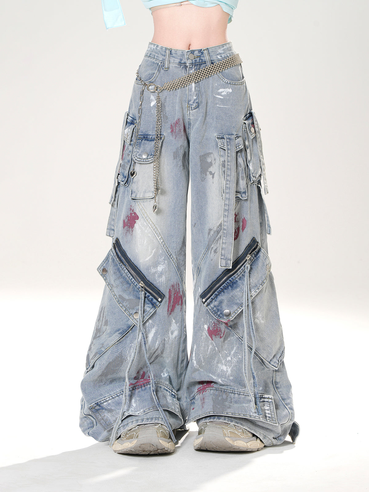 Y2K High Street Cargo Jeans – Grunge Wide Leg Denim Pants