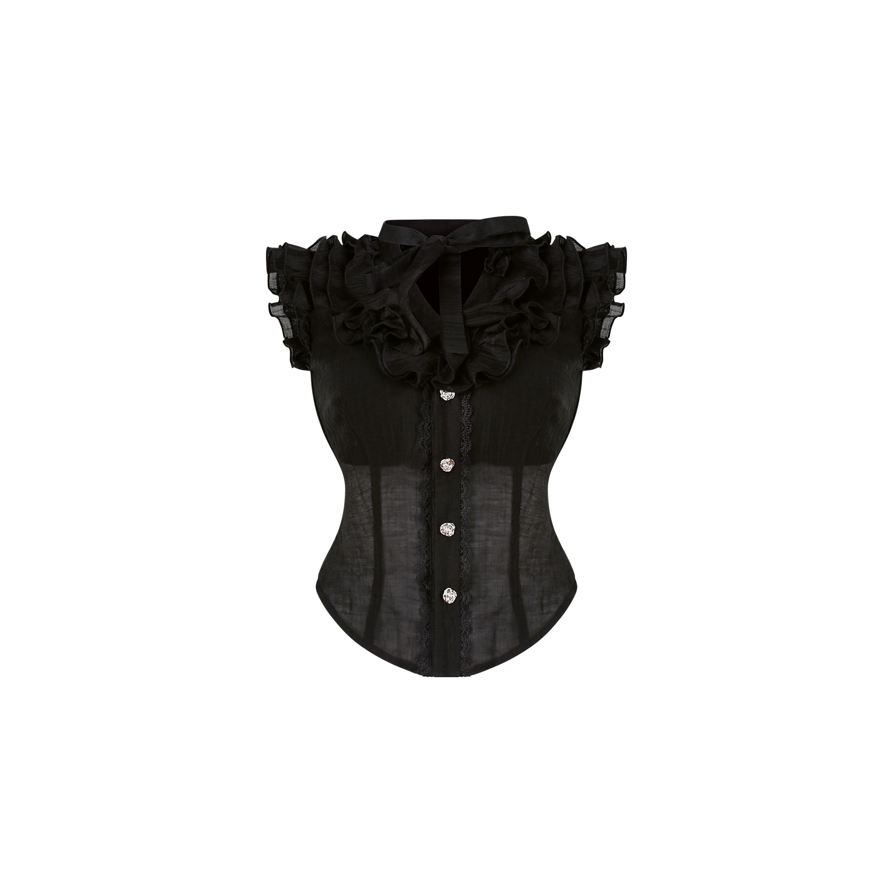 Kawaii Black Lace Ruffle Mini Dress – Sweet Gothic Lolita with Cape & Bow Accents