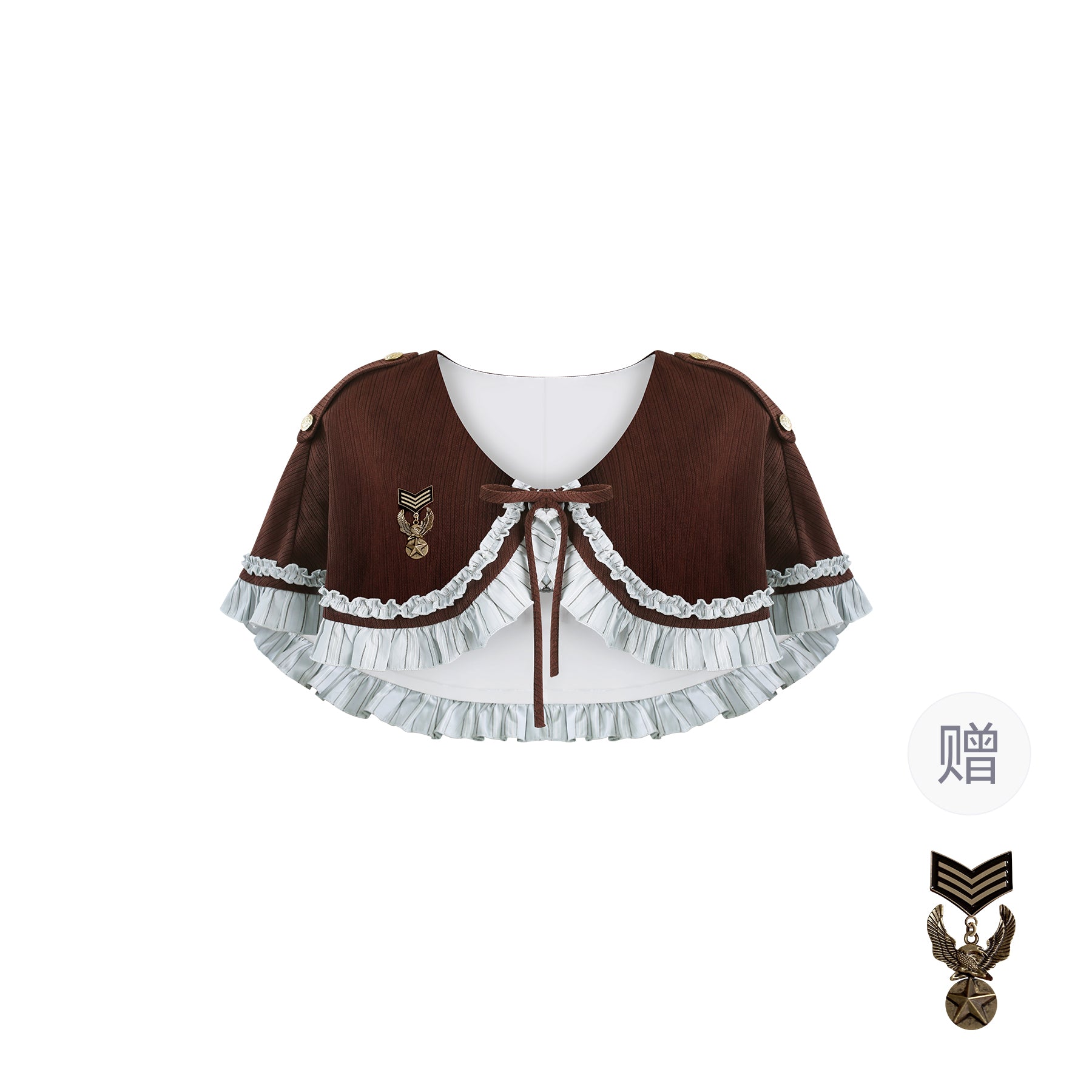 Teddycore Coquette Prep Set — Brown Ruffle Cape, Pinstripe Bow Top & Layered Mini Skirt | Soft Grunge Academia Vibes