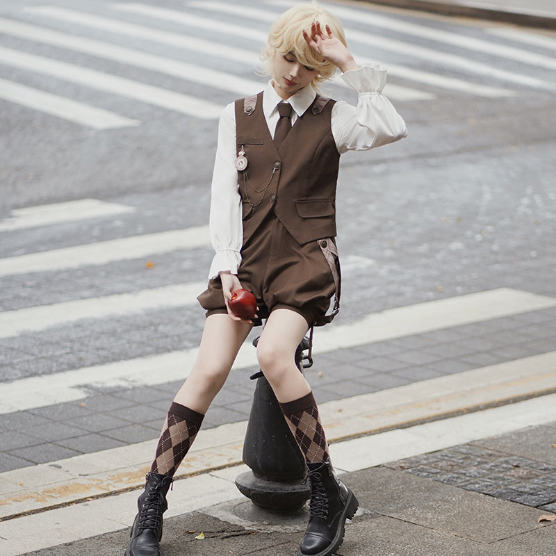 Rabbit Detective Ouji Lolita Prince Outfit– Blouse, Vest & Suspender Pants for Little Princes