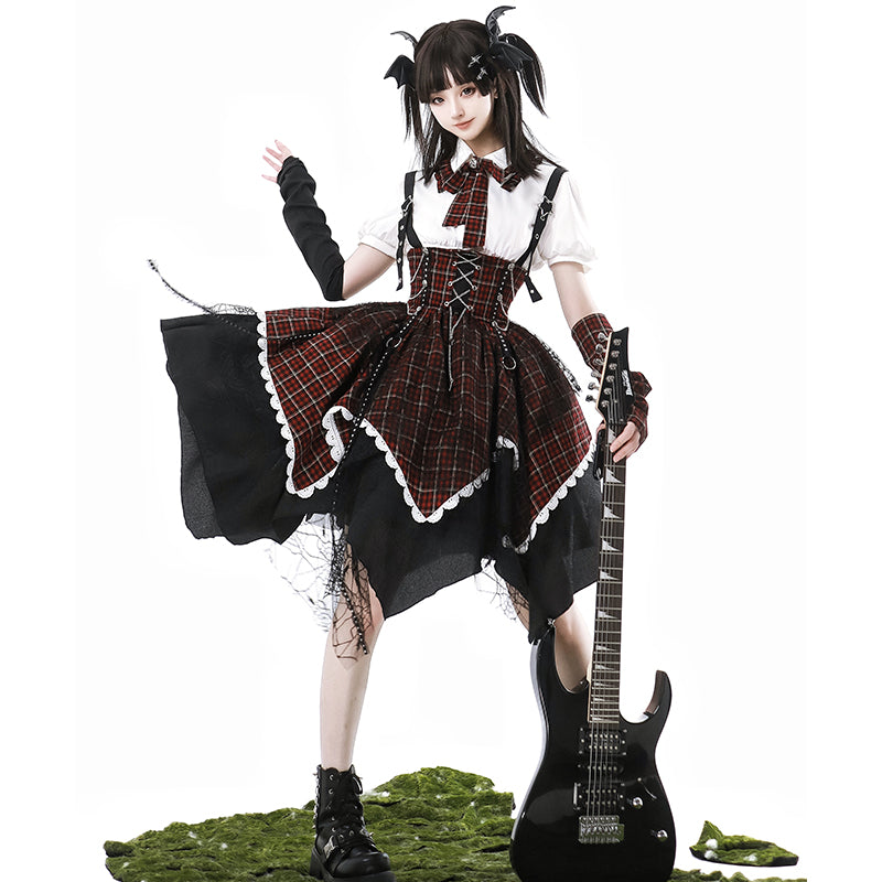 Gothic Punk Lolita Dress – Plaid Corset Style with Layered Skirt
