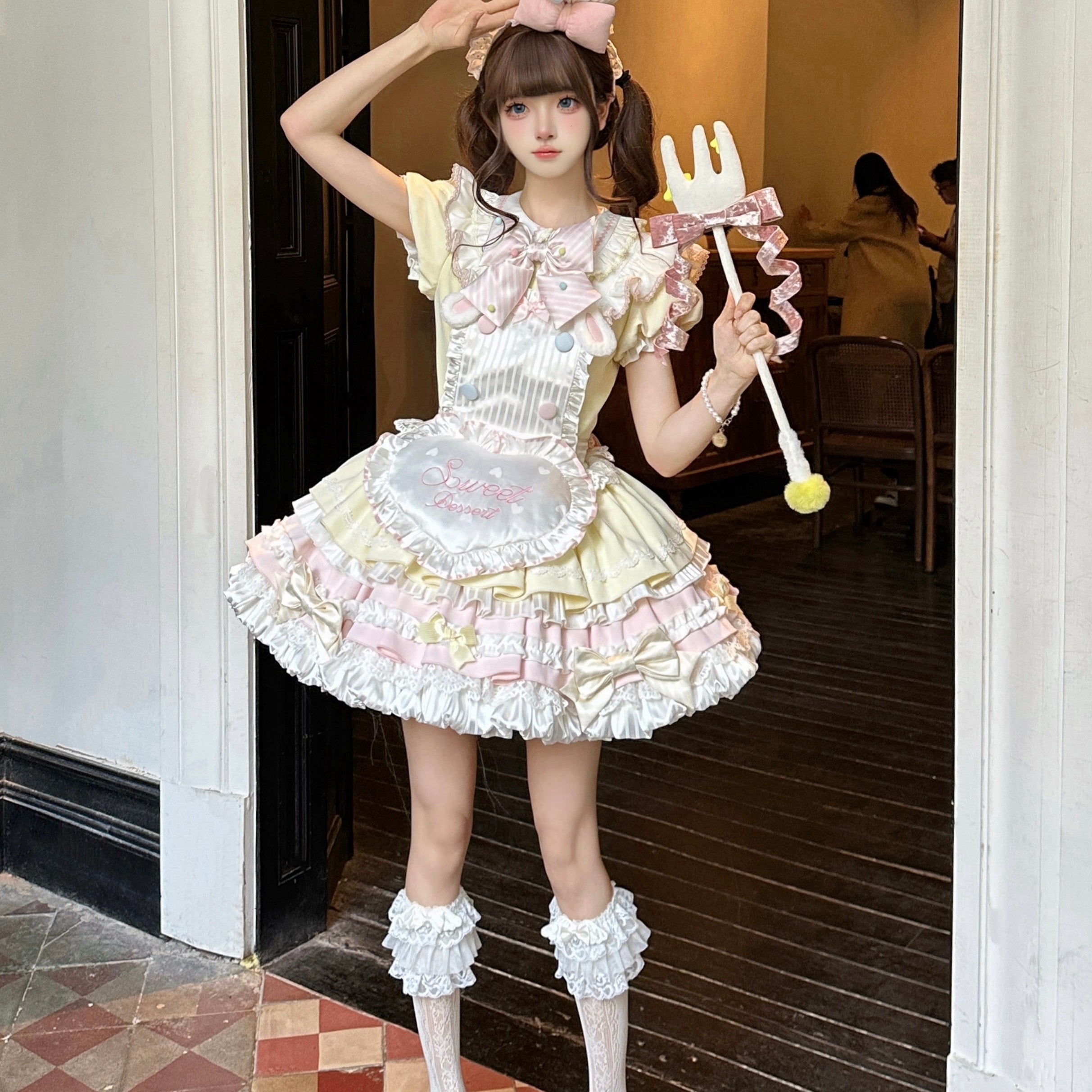 Sweet Bunny Chef Lolita Set – Soft Kawaii OP Dress with Apron