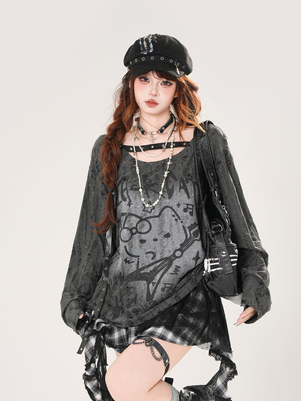 Black Cat Mesh Sun Protection Top – Loose Fit Drawstring Pullover