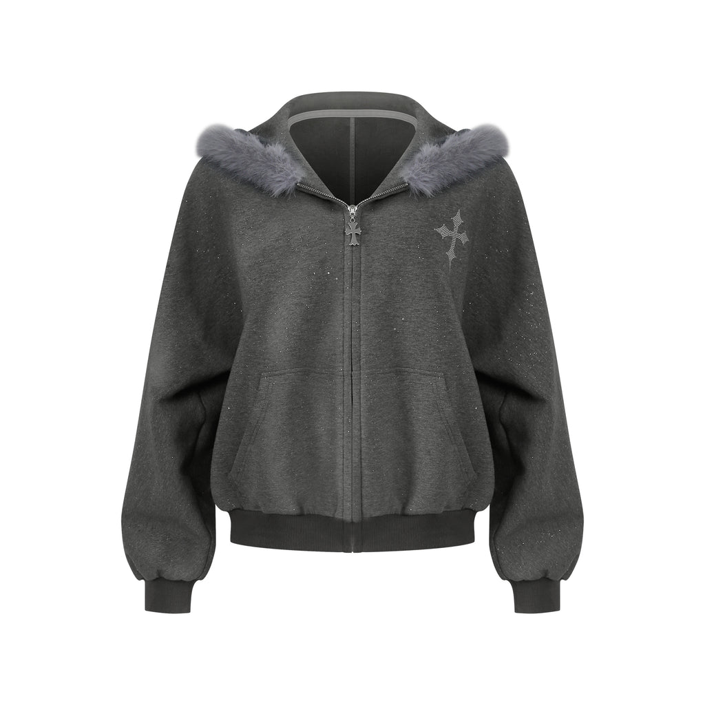 【Daily Series】Galaxy Angel Glitter Set – Gray Sparkle Hoodie + Shorts
