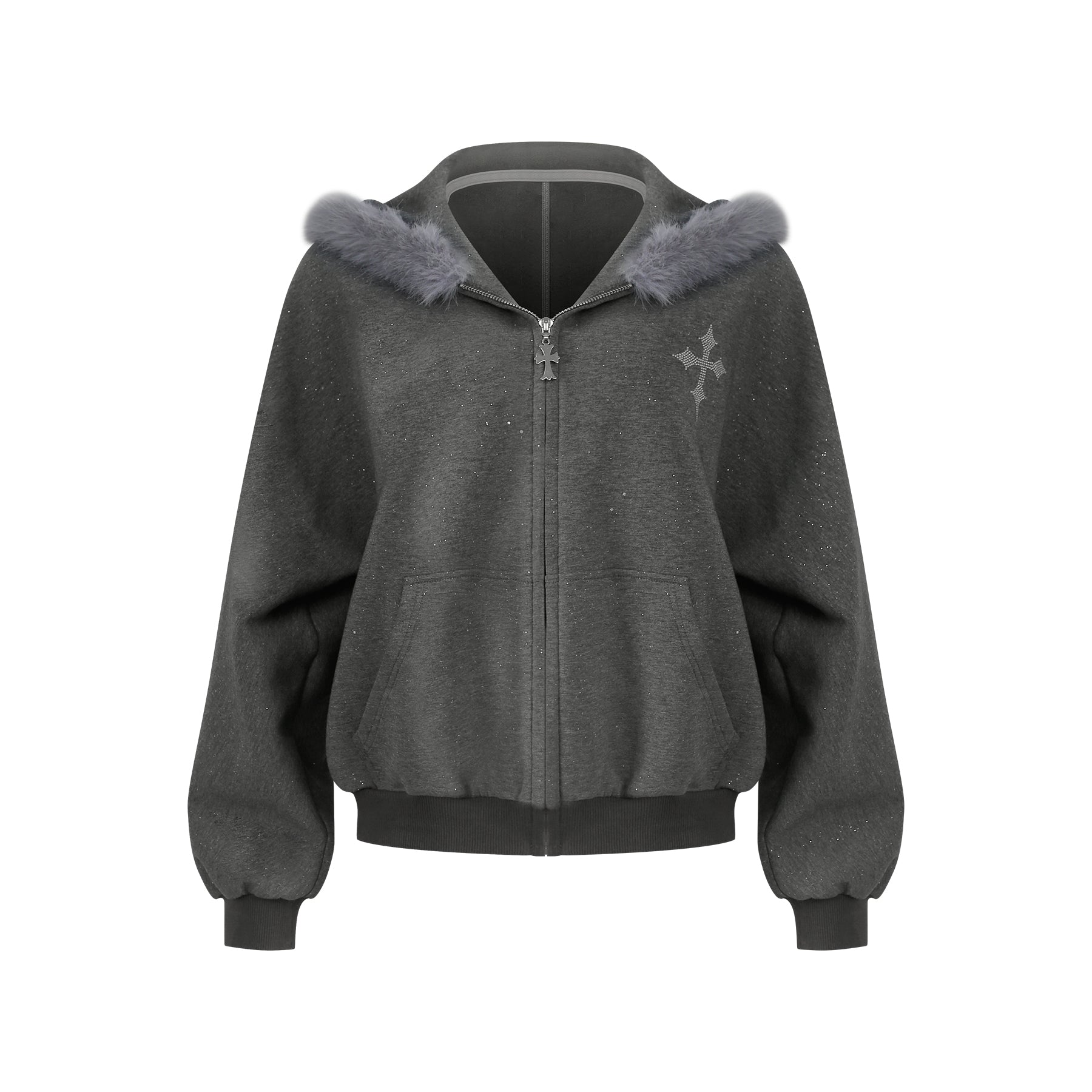 【Daily Series】Galaxy Angel Glitter Set – Gray Sparkle Hoodie + Shorts