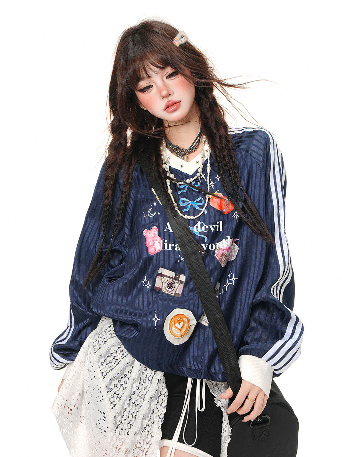 Kawaii Oversized Sweatshirt – Cute Pink Plaid Lazy Style Pullover