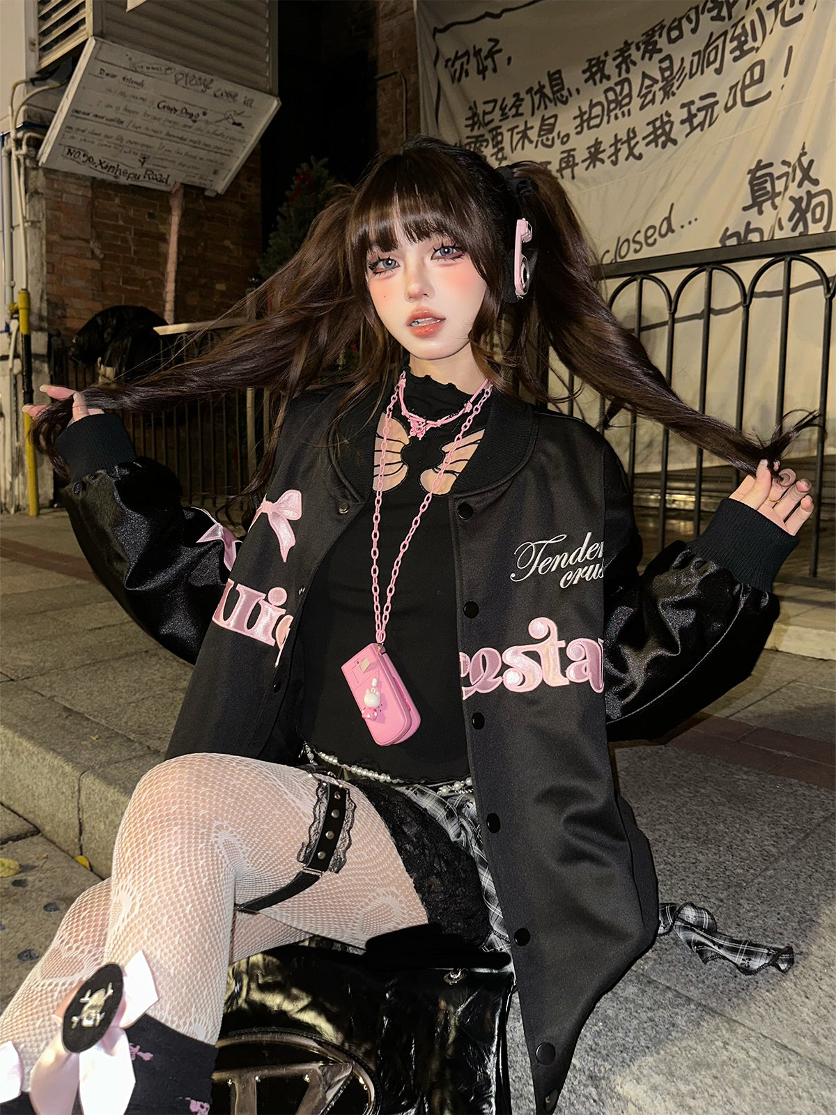 Kawaii Varsity Baseball Jacket – Oversized Sweet Grunge Bomber Coat
