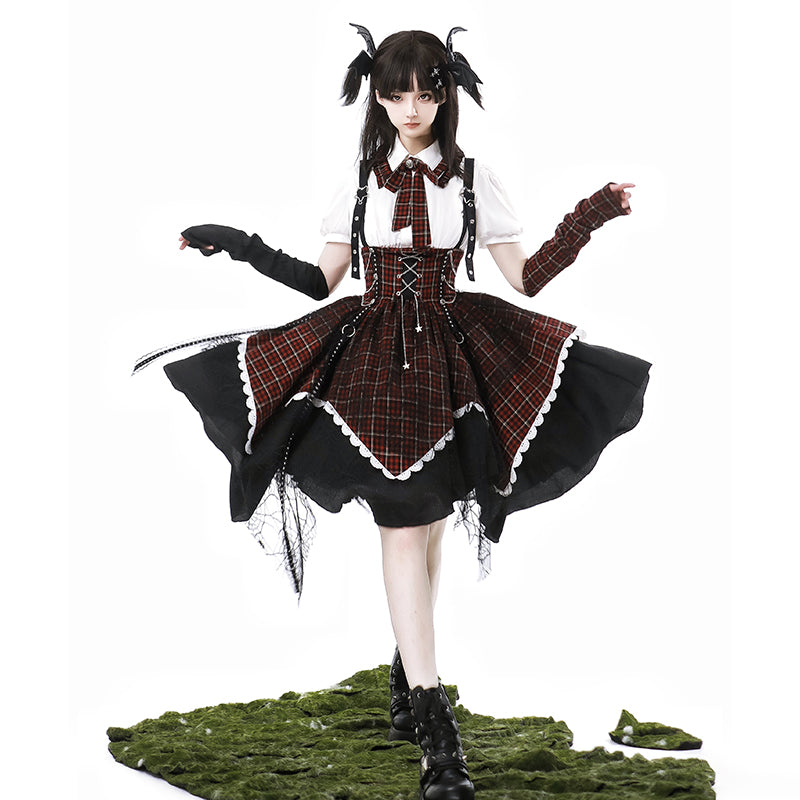 Gothic Punk Lolita Dress – Plaid Corset Style with Layered Skirt