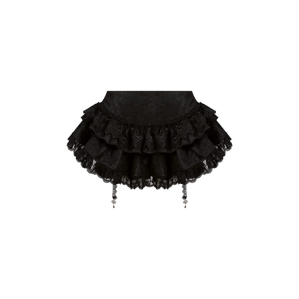 Kawaii Black Lace Ruffle Mini Dress – Sweet Gothic Lolita with Cape & Bow Accents