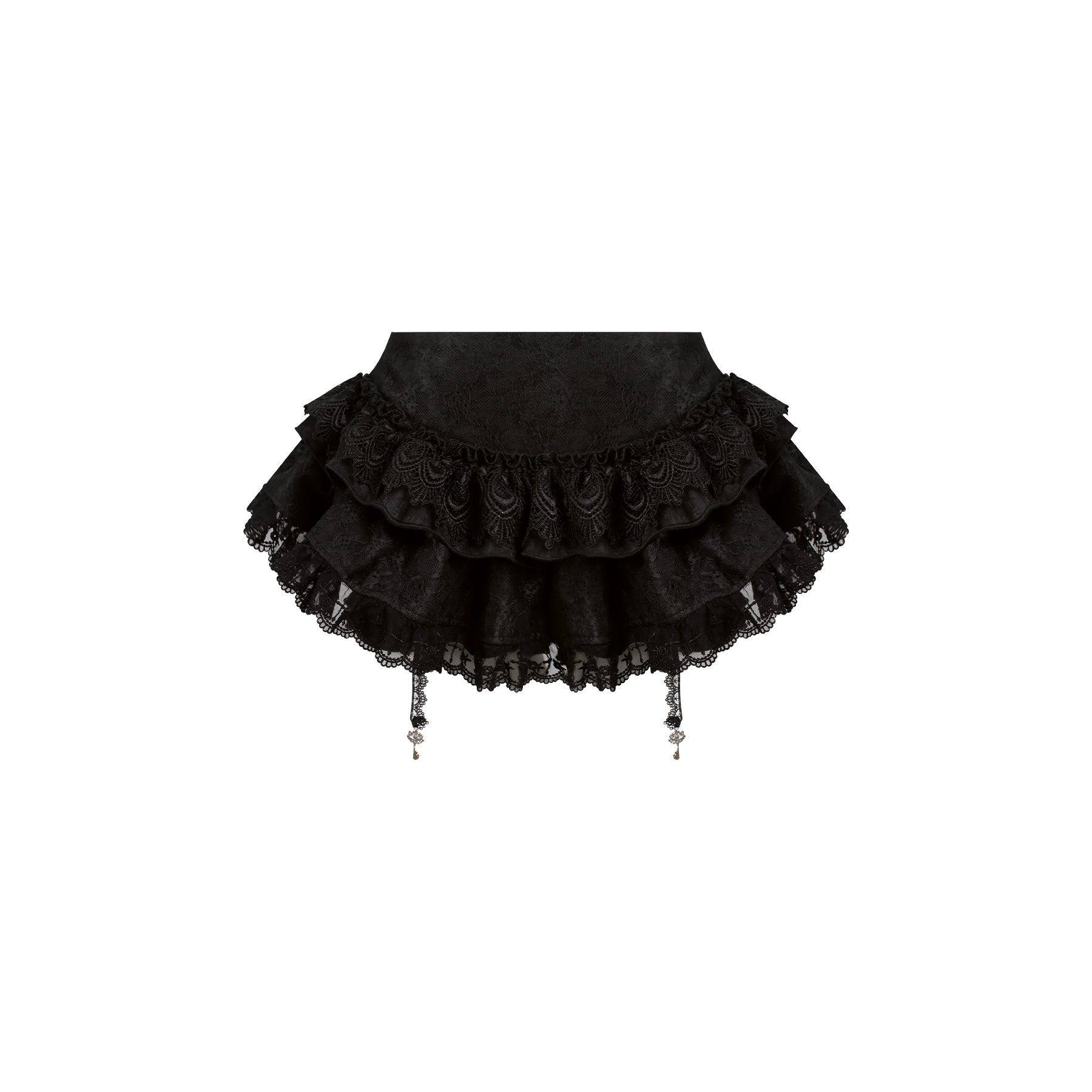 Kawaii Black Lace Ruffle Mini Dress – Sweet Gothic Lolita with Cape & Bow Accents