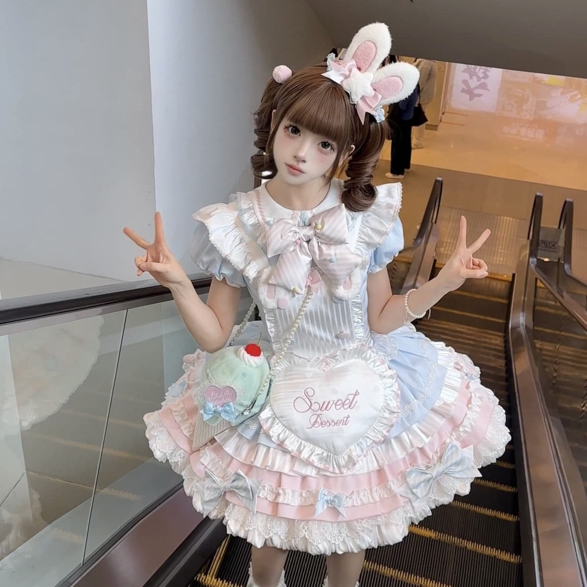 Sweet Bunny Chef Lolita Set – Soft Kawaii OP Dress with Apron