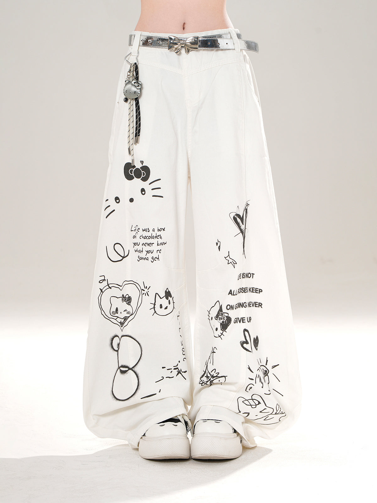 Street Style Wide-Leg Pants – Cute Graffiti Loose Fit Trousers