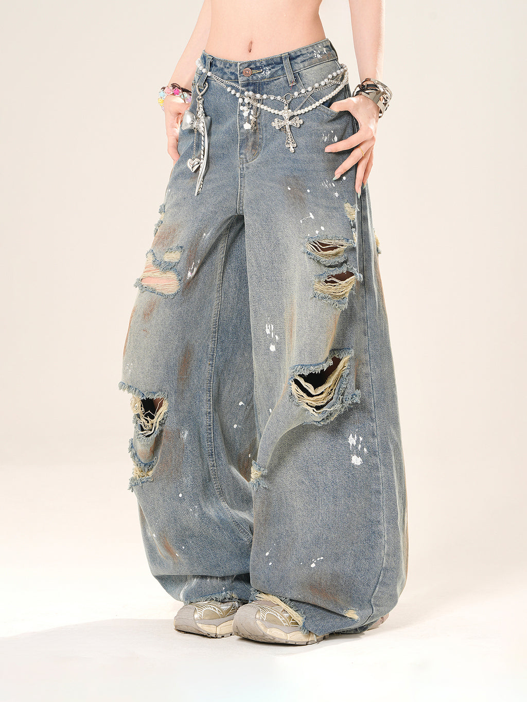 High Street Ripped Jeans – Loose Wide-Leg Denim Pants