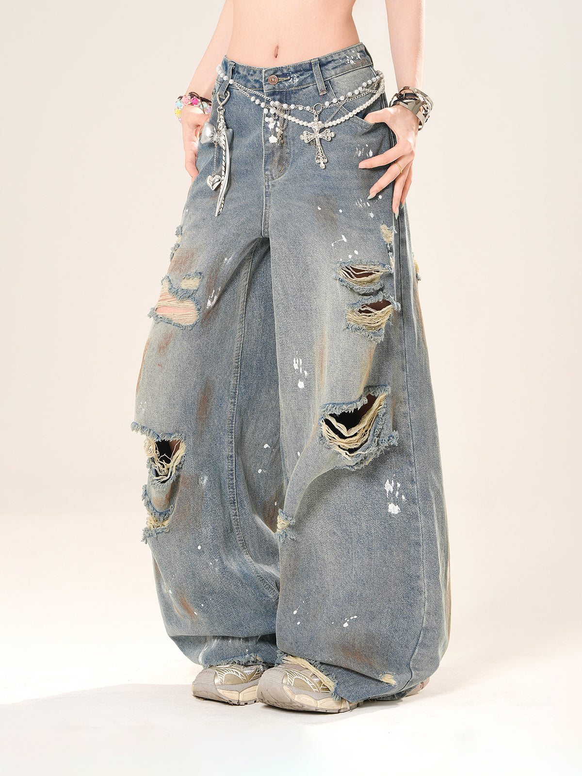 High Street Ripped Jeans – Loose Wide-Leg Denim Pants