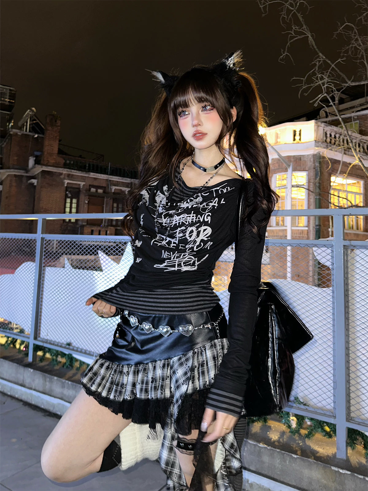 Layered Mesh Long Sleeve Tee – Y2K Slim Fit Double-Layer Top