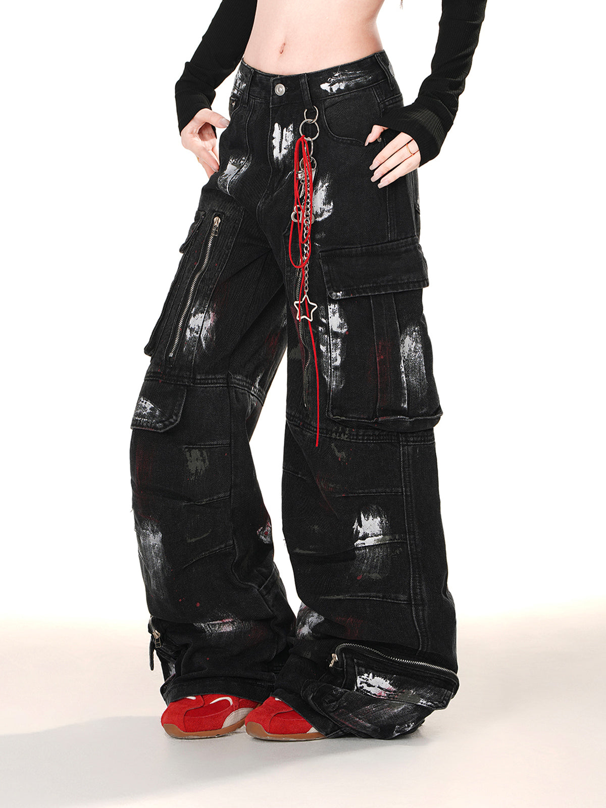 Y2K Graffiti Cargo Jeans – Wide-Leg Streetwear Denim Pants