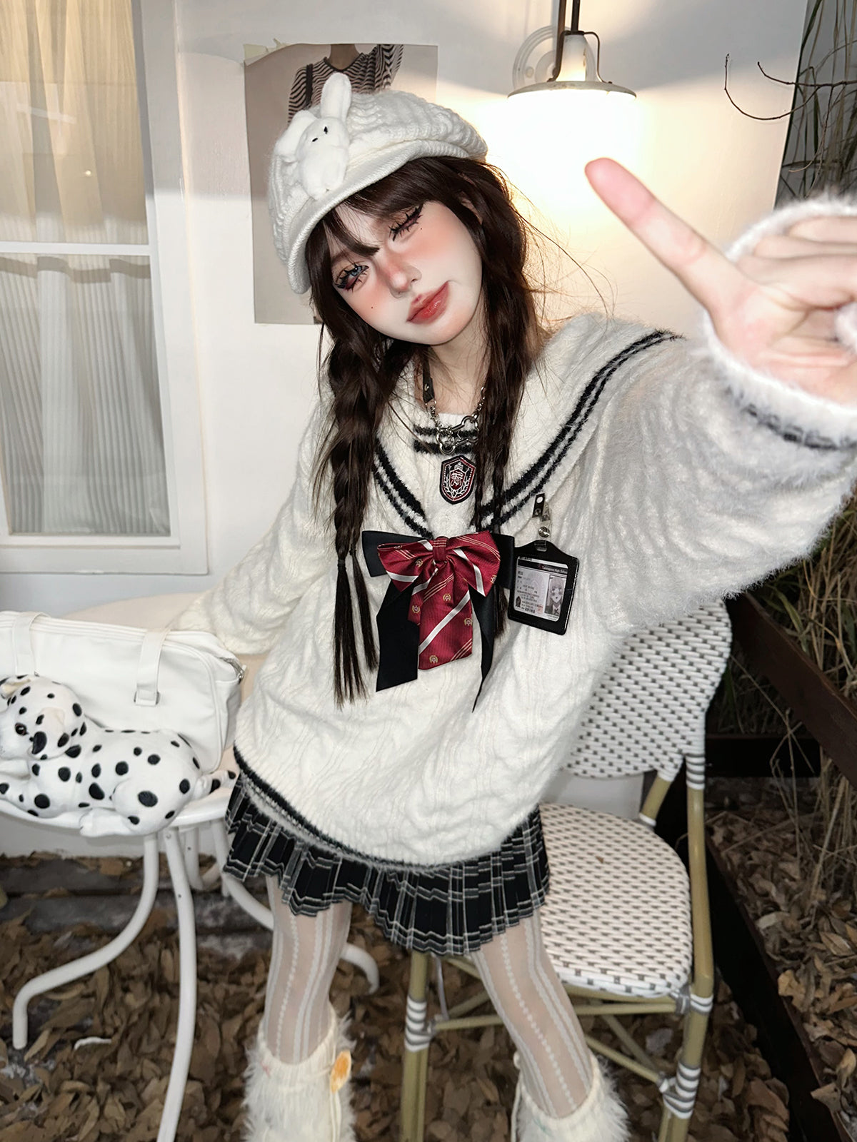 Kawaii Sailor Collar Sweater – Soft Girl Oversized Preppy Knit Top for Fall/Winter