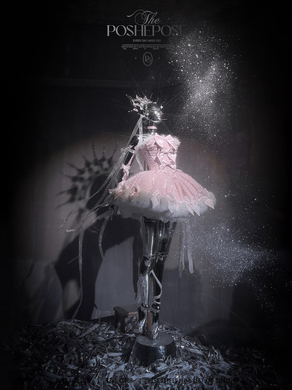 Christmas Lolita Winter Dress with Faux Fur Cape — Milk Pink Bow Princess Snow Dress