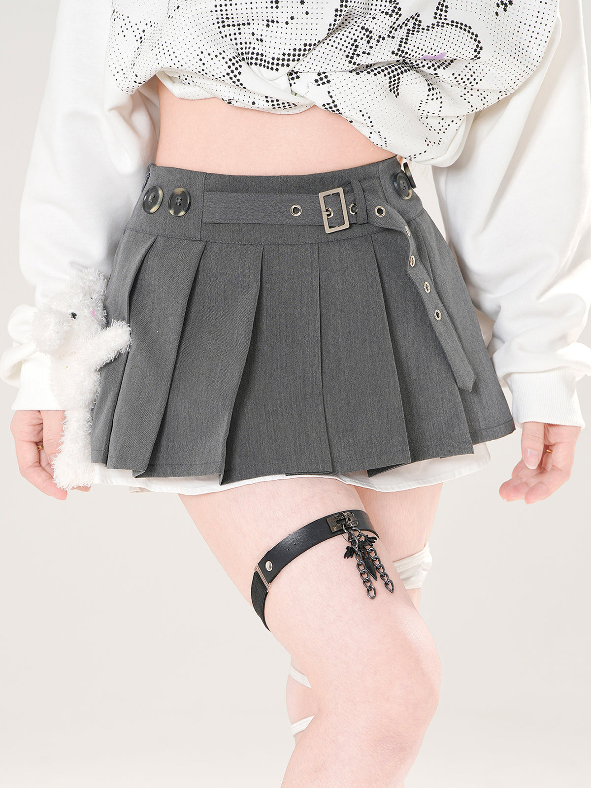 Plaid Mini Skirt – High Waist Pleated A-Line Skirt with Bear Charm