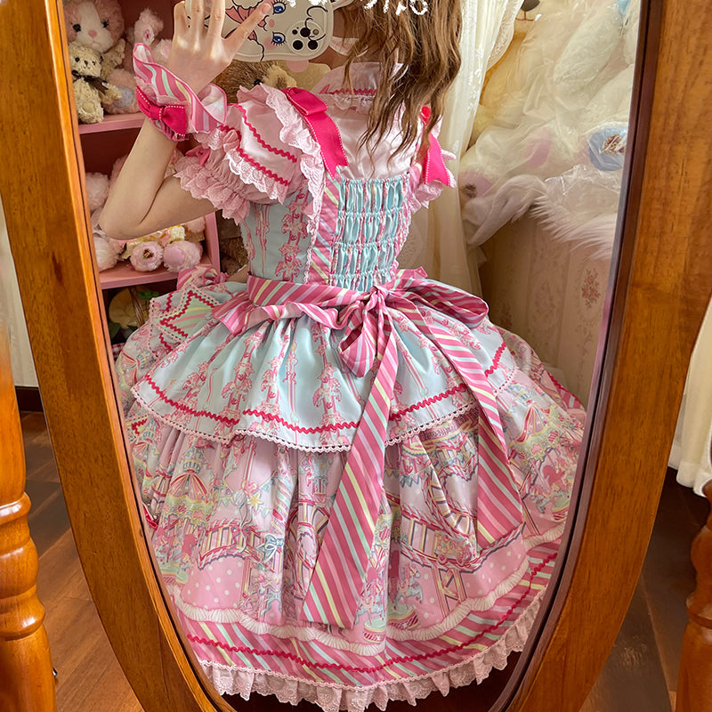 Candy Amusement Park | Sweet Lolita JSK Jumper Dress with Carousel Print
