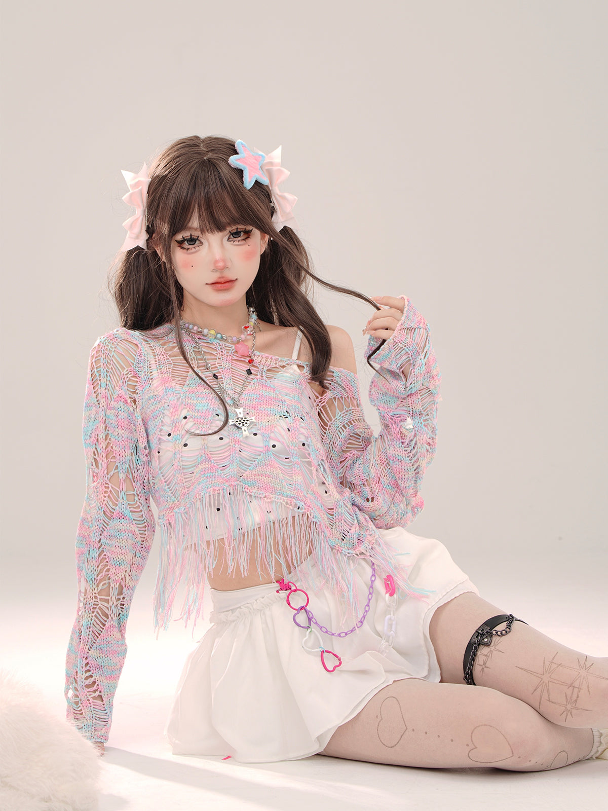 Hollow Knit Mesh Cover-Up – Colorful Crochet Long Sleeve Top