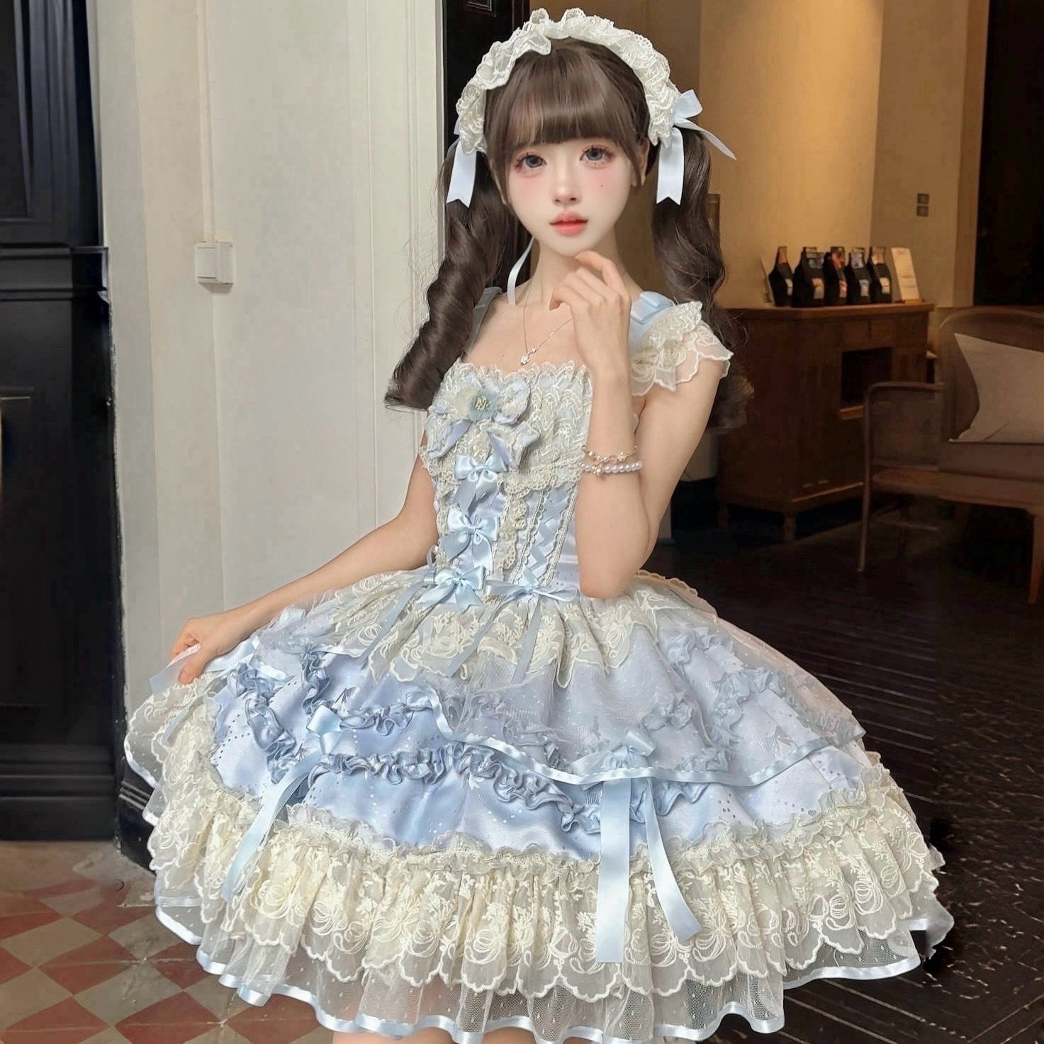 Ballet Dream Lolita JSK – Sweet Layered Cake Dress with Lace & Stretch Waist