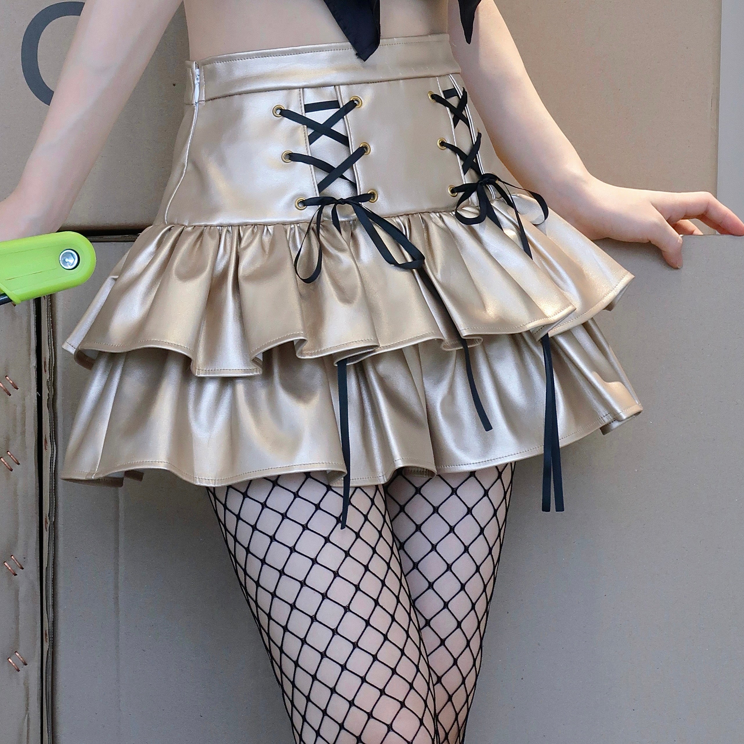 Y2K Grunge Coquette Mini Skirt — Lace-Up Layered Ruffle Skirt | Punk Aesthetic Femcore Fashion