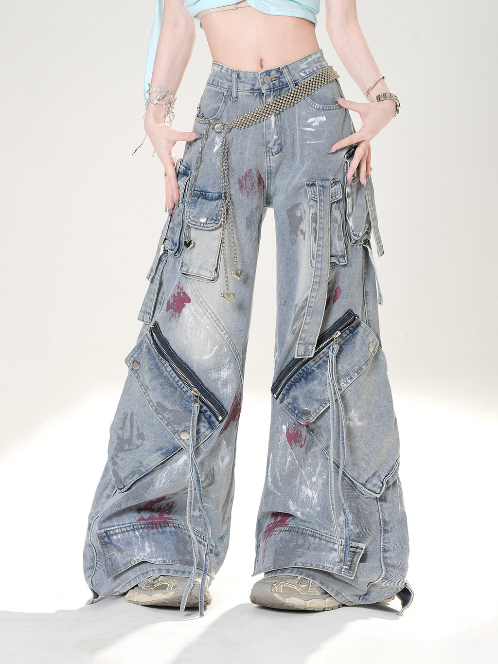 Y2K High Street Cargo Jeans – Grunge Wide Leg Denim Pants