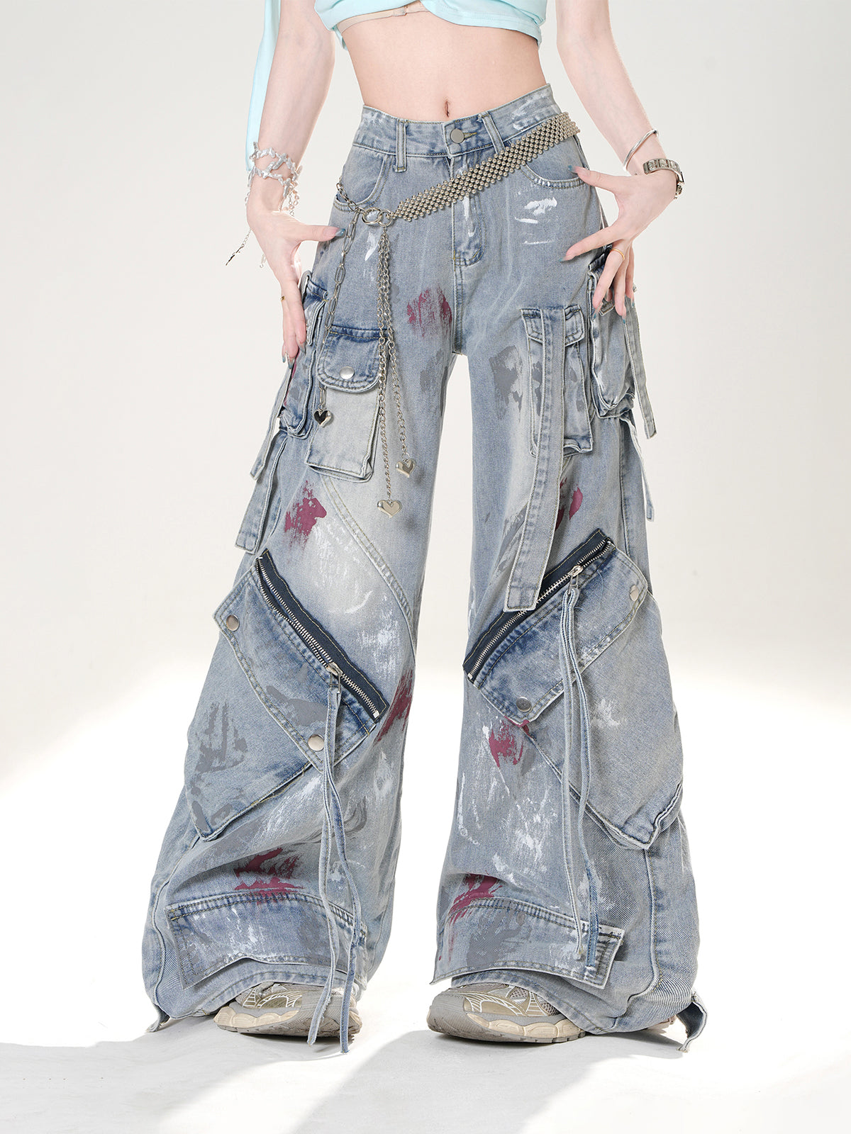 Y2K High Street Cargo Jeans – Grunge Wide Leg Denim Pants