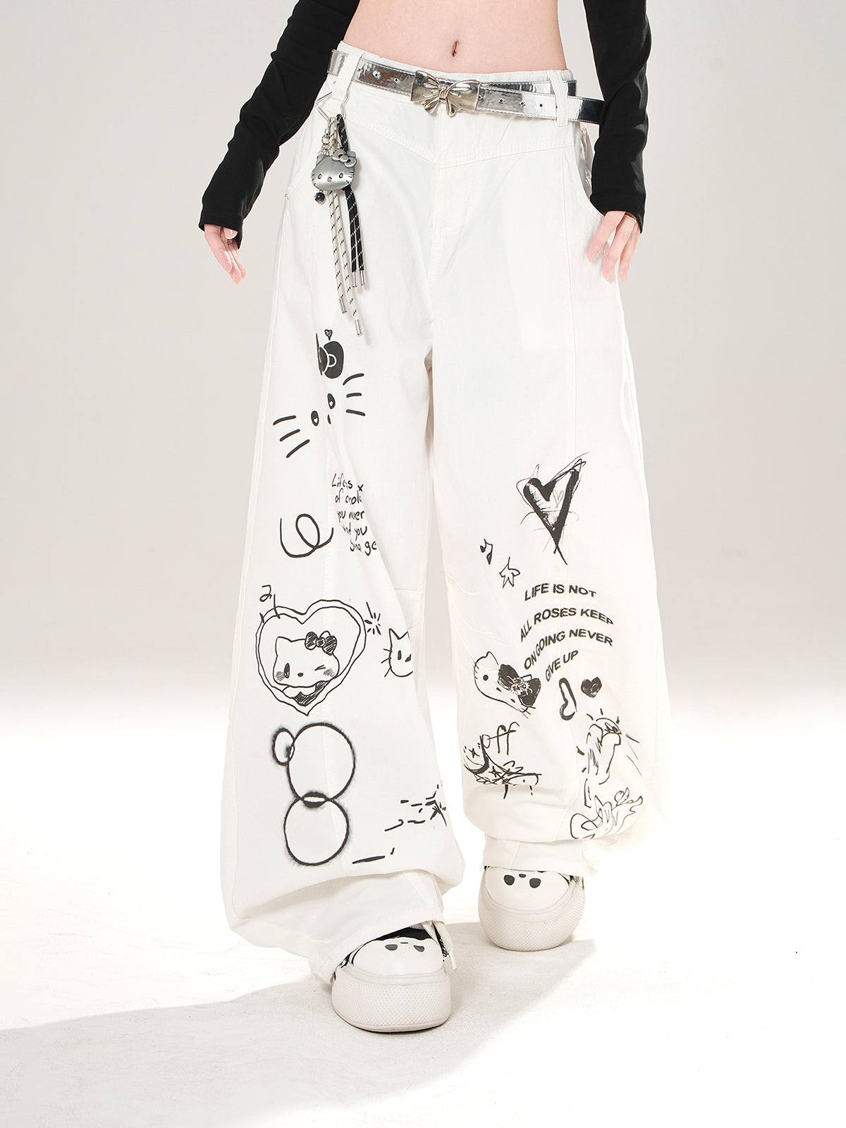 Street Style Wide-Leg Pants – Cute Graffiti Loose Fit Trousers