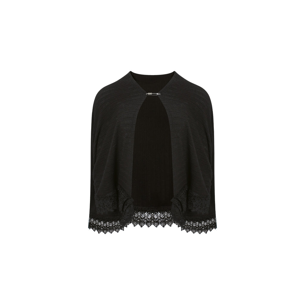 Kawaii Black Lace Ruffle Mini Dress – Sweet Gothic Lolita with Cape & Bow Accents