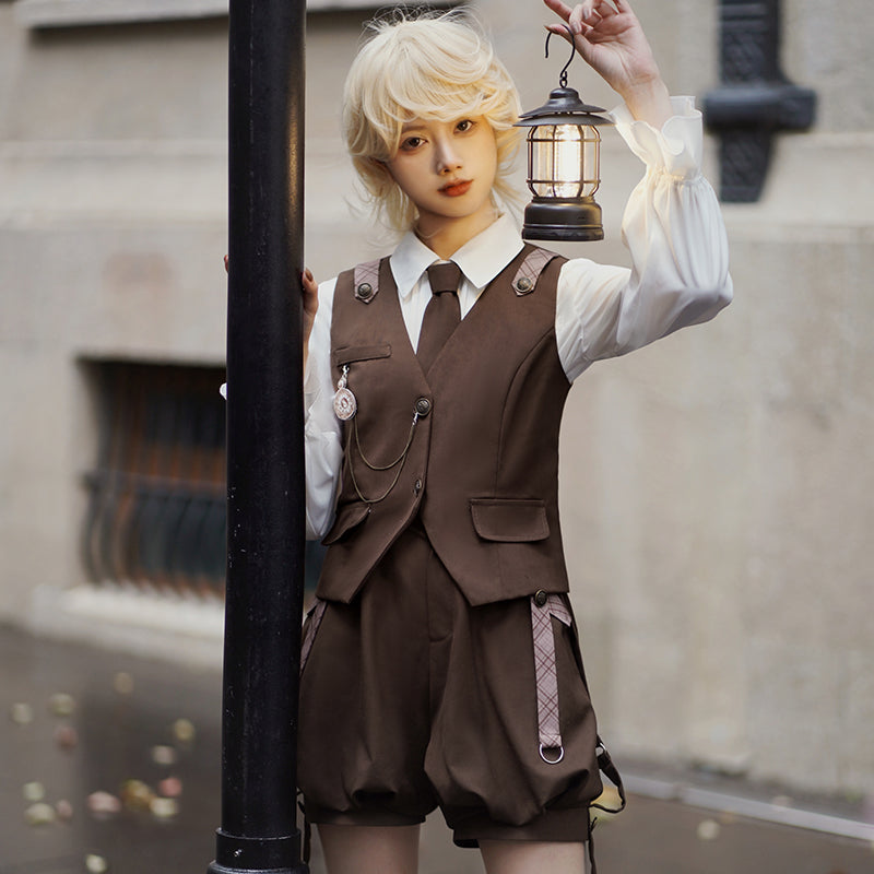 Rabbit Detective Ouji Lolita Prince Outfit– Blouse, Vest & Suspender Pants for Little Princes
