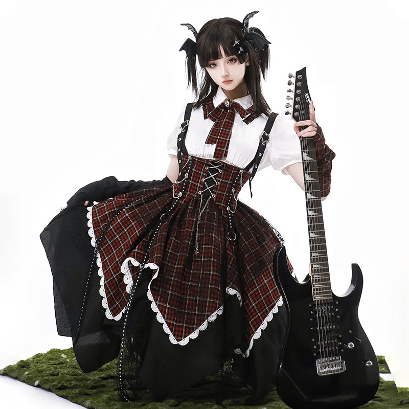 Gothic Punk Lolita Dress – Plaid Corset Style with Layered Skirt