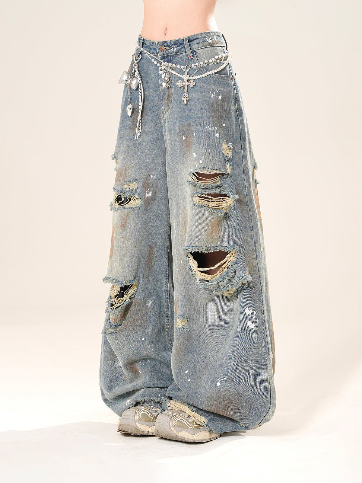 High Street Ripped Jeans – Loose Wide-Leg Denim Pants