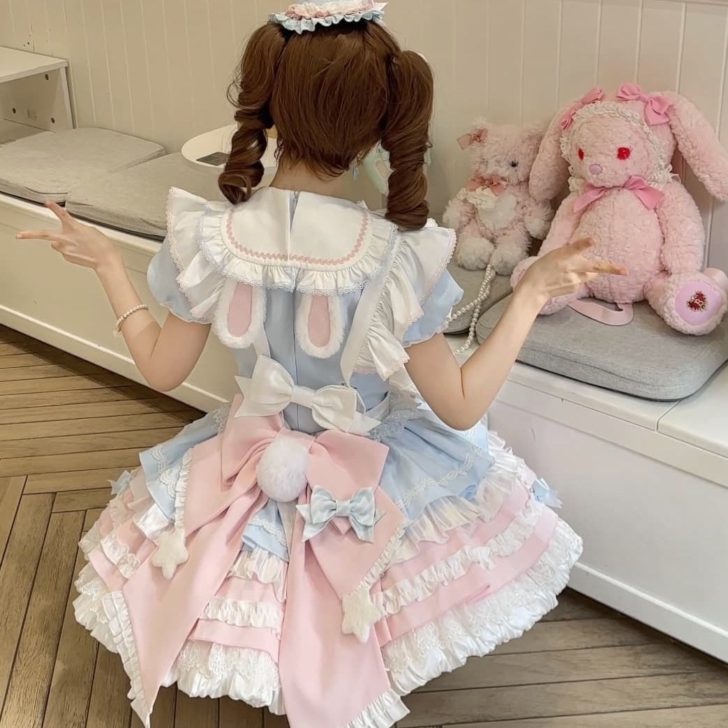 Sweet Bunny Chef Lolita Set – Soft Kawaii OP Dress with Apron