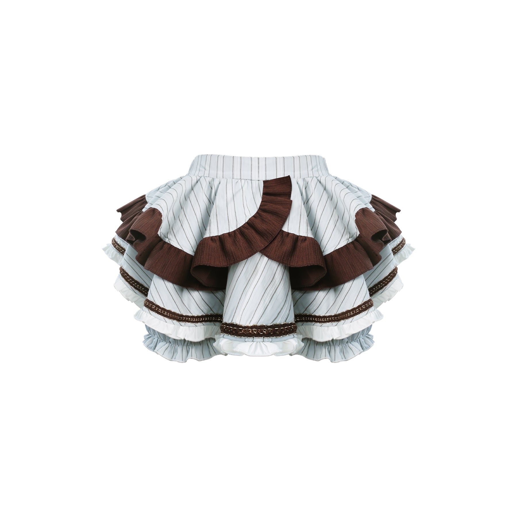 Teddycore Coquette Prep Set — Brown Ruffle Cape, Pinstripe Bow Top & Layered Mini Skirt | Soft Grunge Academia Vibes
