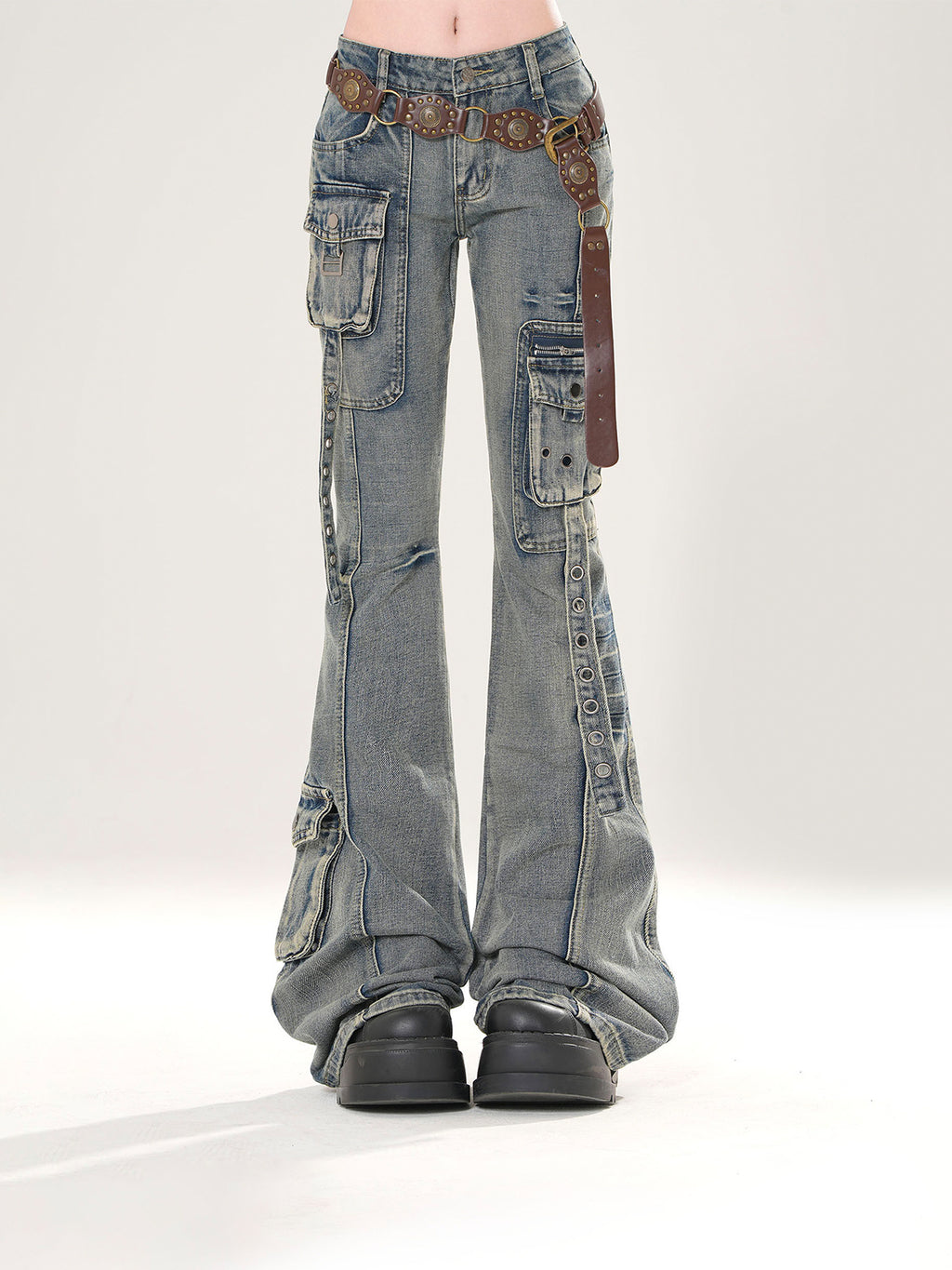 Y2K Slim Fit Cargo Jeans – High Waist Flare Denim Pants